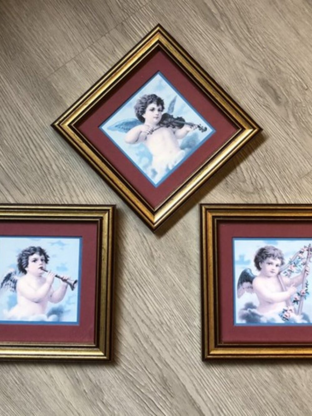 Vtg Set Of 3 Homco Home Interiors Cherub Angel Pictures Matted & Framed